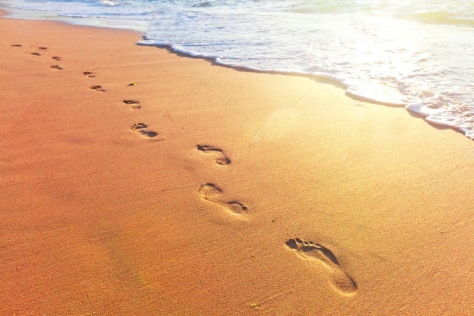 sand, beach, footprints